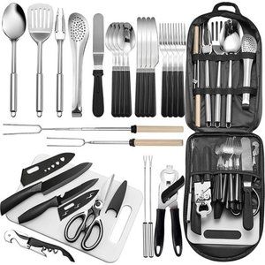 Portable Camping Kitchen Utensil Set 27Piece Cookware Kit,StainlessSteel Outdoor